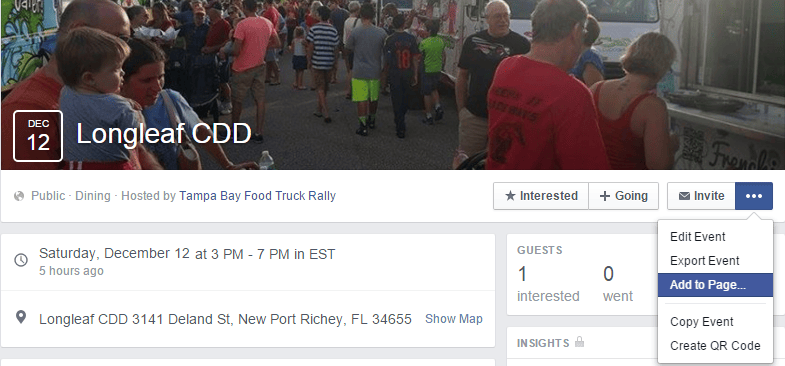 Add event to page on Facebook